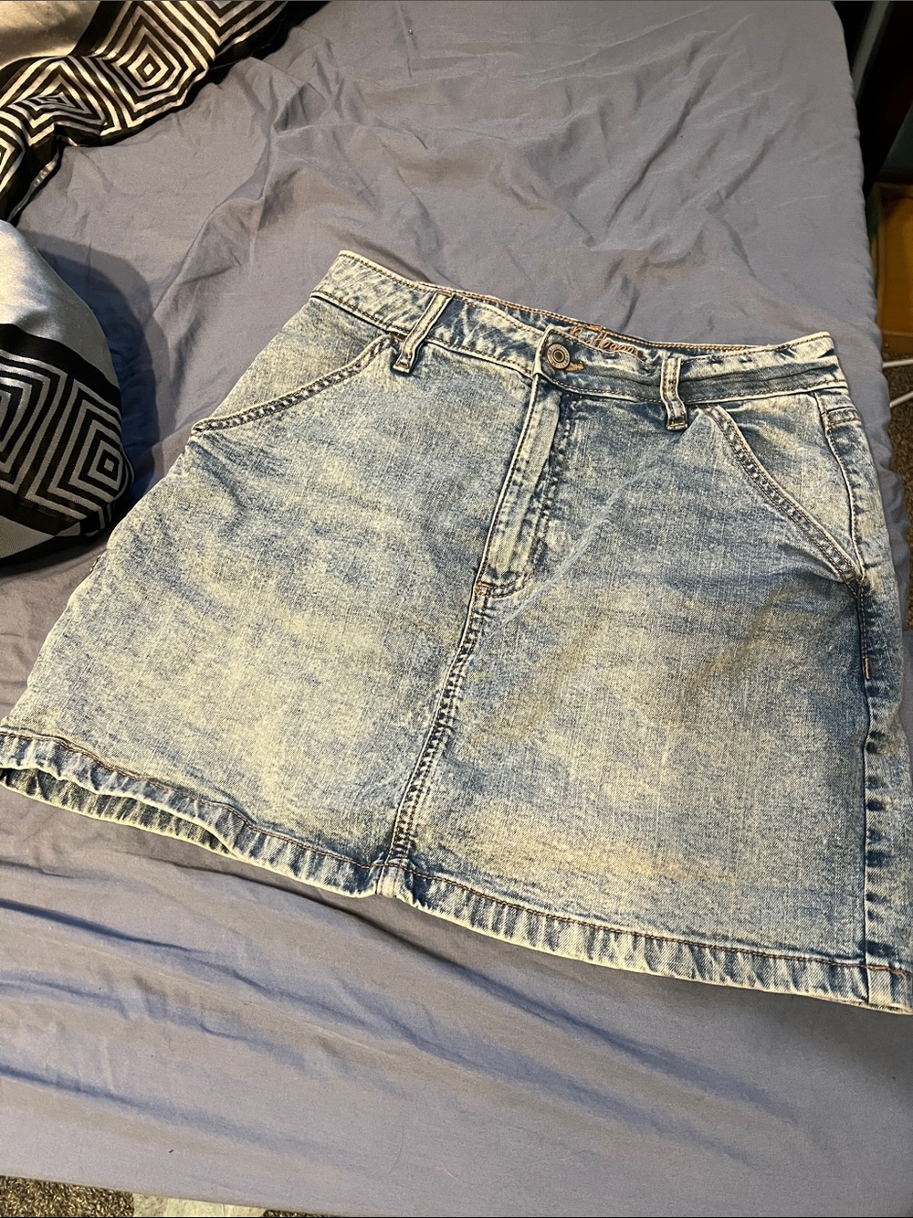 Light Blue Washed Denim Mini Bootlegger skirt- Women